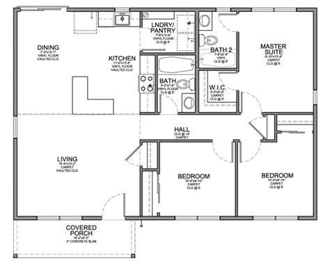 Floor Plan for Affordable 1,100 sf House with 3 Bedrooms and 2 ...