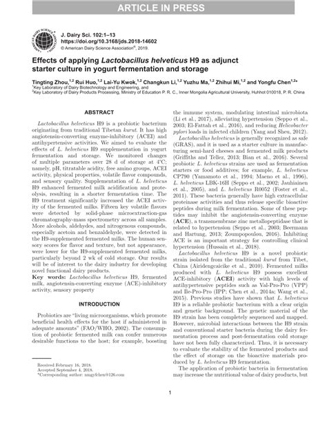 (PDF) Effects of applying Lactobacillus helveticus H9 as adjunct ...