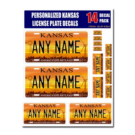 Personalized Kansas License Plate Decals - Stickers Version 4