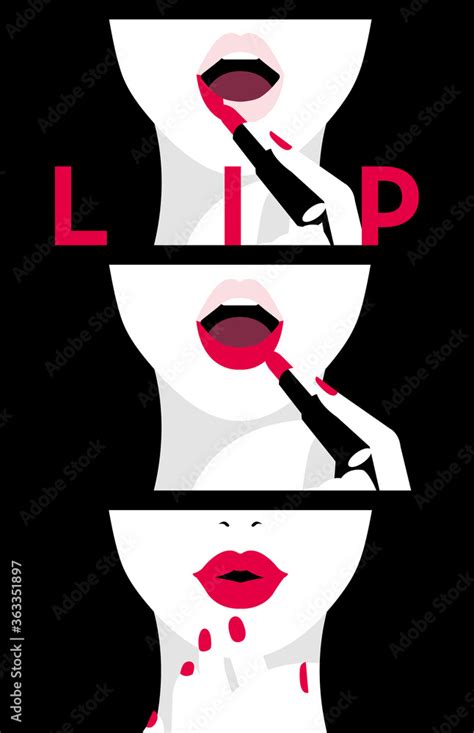 Beautiful woman applying red lipstick. Putting on lips. Girl paints her lip. Beauty concept ...