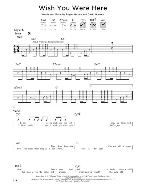 Wish You Were Here by Pink Floyd - Guitar Lead Sheet - Guitar Instructor