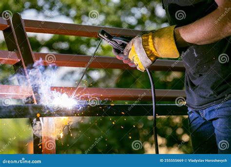 Welding Metal by Electric Arc Welding, Close-up Stock Image - Image of ...