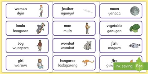 Dharawal Aboriginal Language Word Cards - Australian Curriculum