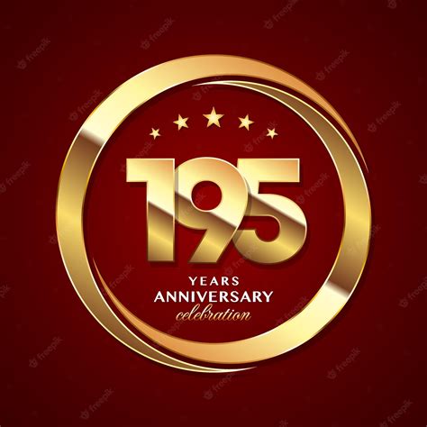 Premium Vector | 195th anniversary logo design with shiny gold ring ...