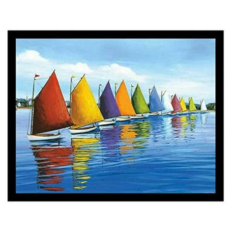 BuyArtForLess Colorful Racing Sailboats Framed Wall Art by Sally Caldwell Fisher - Walmart.com ...