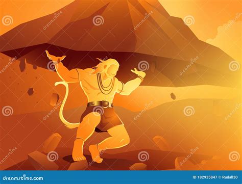 Hanuman Lifting Up Dronagiri Mountain Stock Vector - Illustration of hinduism, lord: 182935847