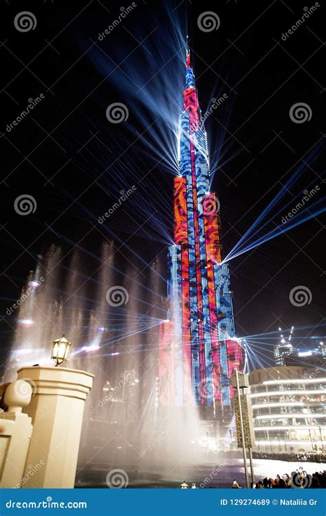 DUBAI, UAE -March 8, 2018. Laser Show at the Burj Khalif Tower B Editorial Stock Image - Image ...