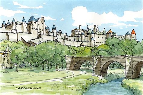 Carcassonne France art print from an original watercolor