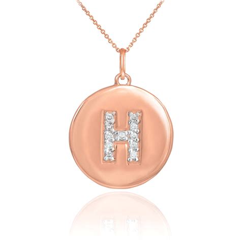 Diamond Disc Letter H Pendant Necklace in 10K Rose Gold | Gold Boutique