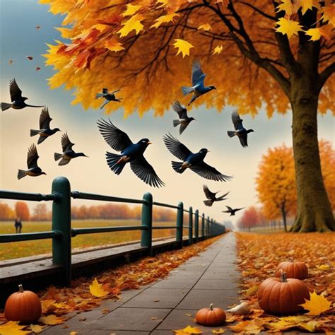 Premium AI Image | Season of Flight Colorful Bird Migration in Autumn