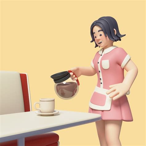 Premium PSD | 3d rendering of diner waitress character