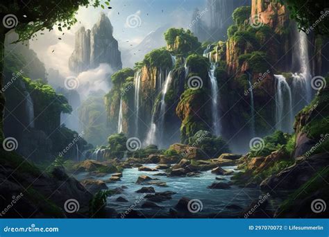 Breathtaking Waterfall Cascade Landscape Scene Stock Photo - Image of ...