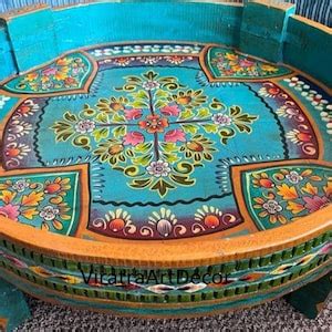 Wood Flower Hand Painted Round Chakki Table ,coffee Table, Wood Side ...