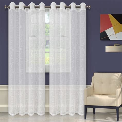 Superior Lightweight Imperial Trellis Sheer Curtain Panels (2) - White ...