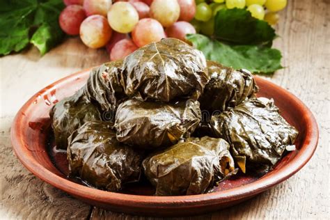 Traditional Armenian Dolma - Stuffed With Meat In Grape Leaves Stock ...