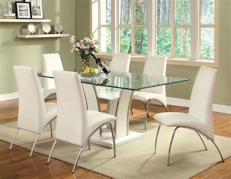 Furniture of America Glenview White Chrome Glass Top Dining Table ...