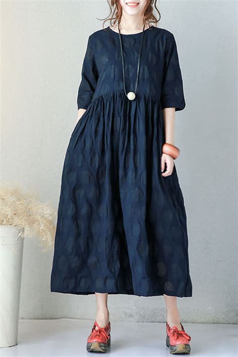 Blue Plus Size Casual Cotton Linen Dresses For Women Q9043– FantasyLinen