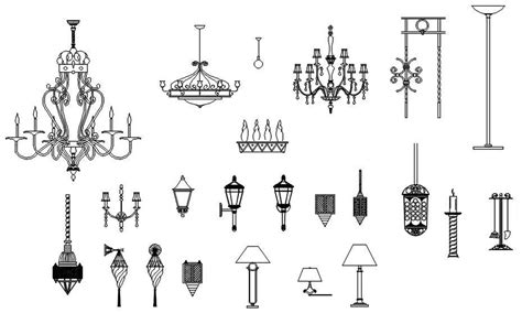 Chandelier and different types of lights CAD blocks design in AutoCAD ...