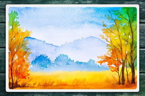 Autumn watercolor landscapes By Alex Green | TheHungryJPEG