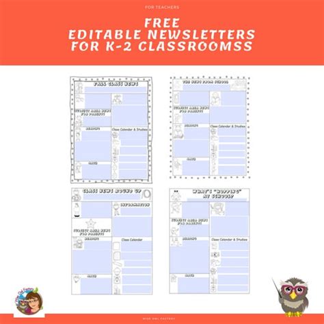 Editable Newsletters for Teachers Five Templates Free PDF • Wise Owl Factory