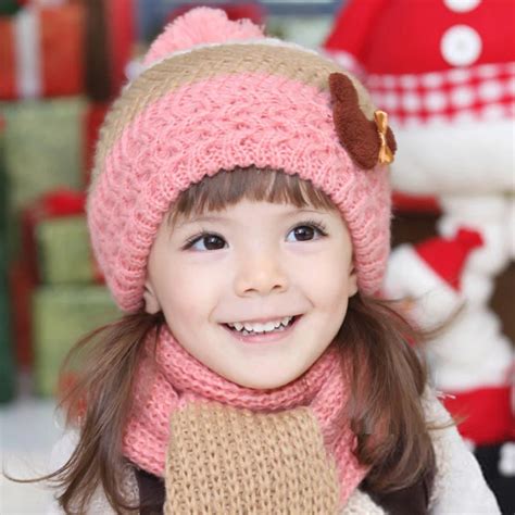 Autumn and Winter Hats Scarf Set Baby Girls Hats & Shawl Funny Knitted ...