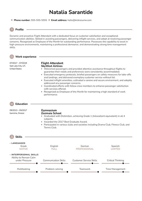 Flight Attendant Resume Example | Kickresume