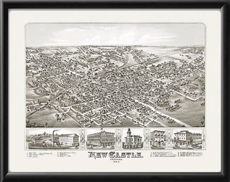 New Castle IN 1884 Restored Map | Vintage City Maps