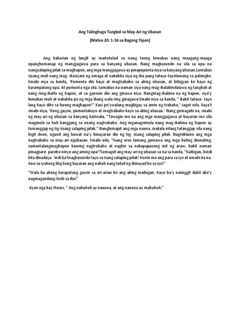 Ang Talinghaga Tungkol Sa May-Ari NG Ubasan | PDF