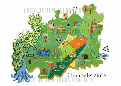 Illustrated Map of Gloucestershire Print A4 and A3 | Etsy