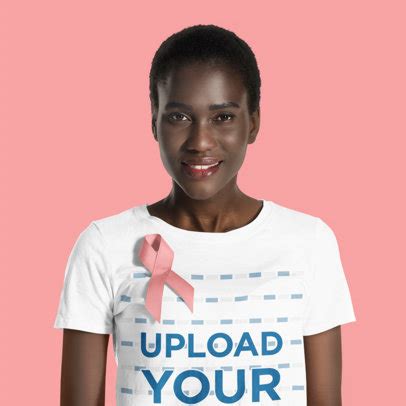 Placeit - Breast Cancer Awareness-Themed Mockup of a Woman Wearing a T-Shirt and a Pink Ribbon