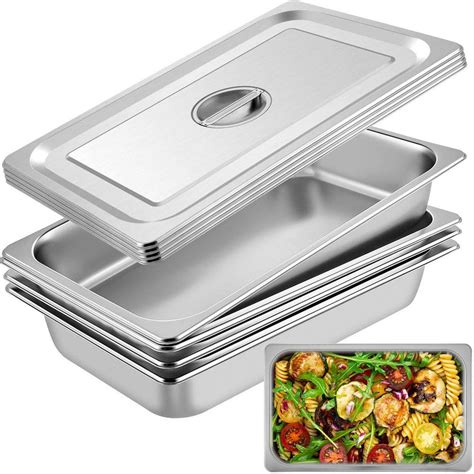 VEVOR 13.7 qt. Stainless Steel Hotel Pan 20.9 x 12.8 x 3.9 in. Roasting Pan with Lid Hotel Pans ...