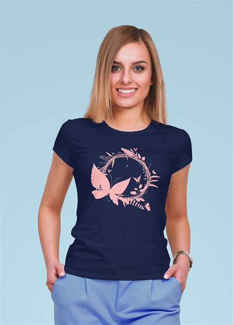 Butterfly Navy Blue Half Sleeves Women’s T-Shirt - Kamicia