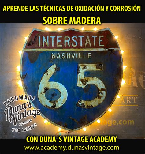 Placa de Madera INTERSTATE 65 NASHVILLE. - Dunas vintage