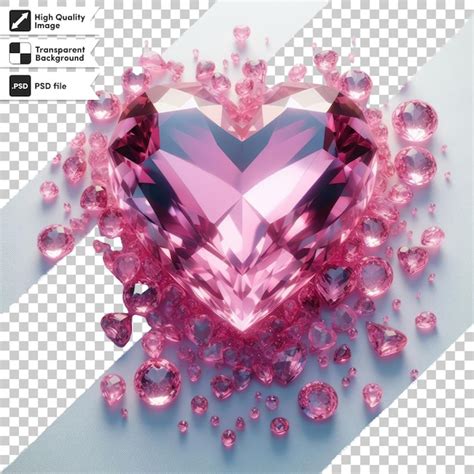 Premium PSD | Psd crystal heart with diamonds on transparent background with editable mask layer