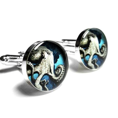 Octopus Cufflinks Handmade Blue Cufflinks Mens Gift Blue - Etsy