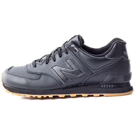 New Balance NB 574 Leather Mens Leather Black Gum Trainers New Shoes All Sizes