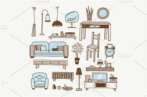 Vector doodle living room | Graphics ~ Creative Market