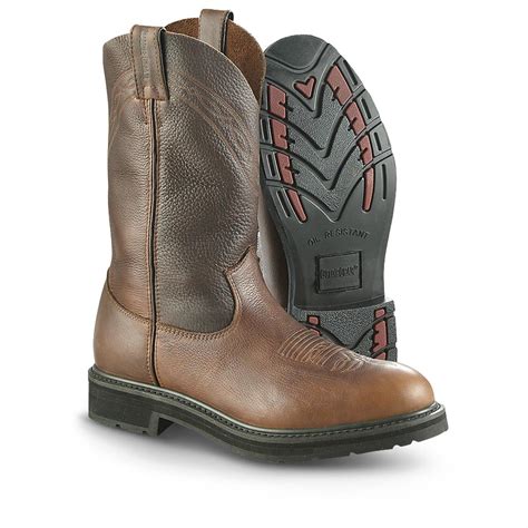 Guide Gear Men's 12" Pull-On Leather Work Boots - 607620, Work Boots at Sportsman's Guide