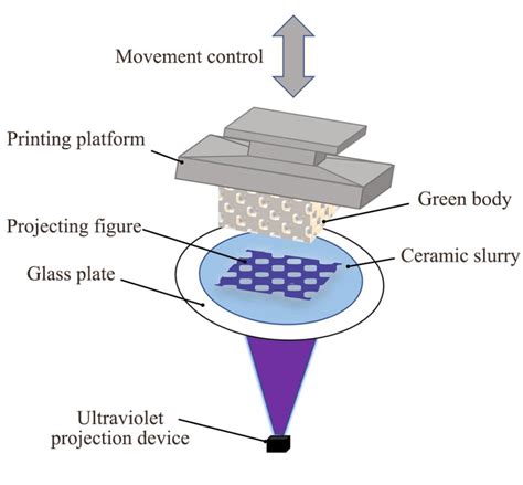 describes a schematic diagram of the DLP printer. The printing platform ...