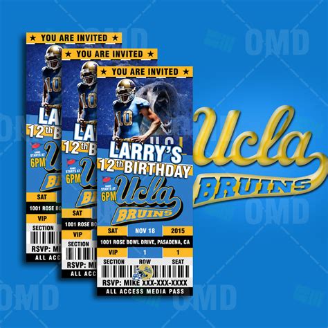 UCLA Bruins Ticket Style Sports Party Invitations – Sports Invites