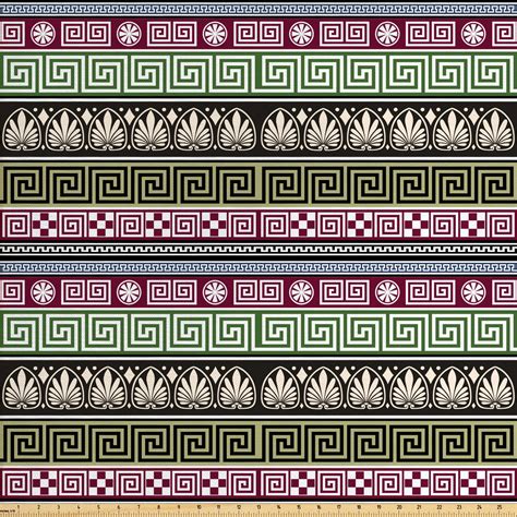 Greek Key Fabric by The Yard, Antique Greek Ornamental Design Pattern with Mosaic Effects Old ...