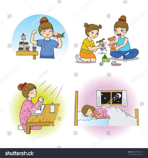 Illustration Routine Activity Little Girl Evening Stock Vector (Royalty ...