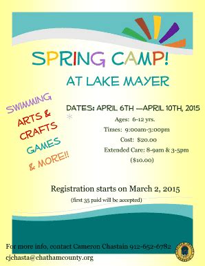 Fillable Online parks chathamcounty Spring Camp - Chatham County Parks ...