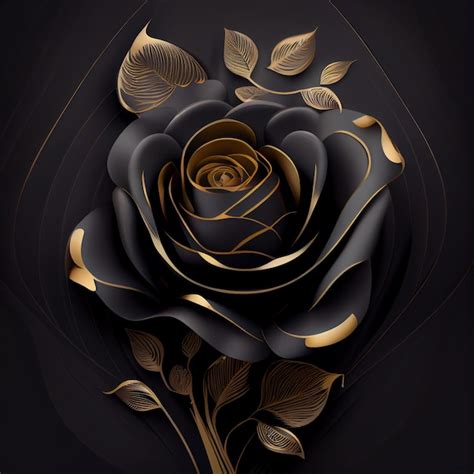 Premium Photo | Black rose with gold leaves on a black background generative ai