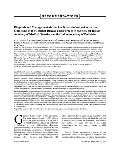 (PDF) Diagnosis and Management of Gaucher Disease in India – Consensus Guidelines of the Gaucher ...