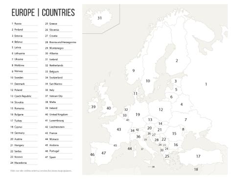 a map with the countries marked in white and numbers for each country's capital