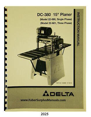 Delta DC-380 15" Planer 22-675 & 22-680 Instruction & Parts List Manual ...