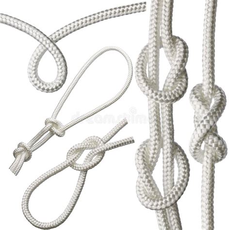 Set of Knots on a White Rope, Isolated on a White Background. Stock Photo - Image of rope ...