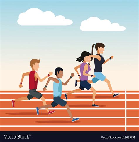 People running on track Royalty Free Vector Image