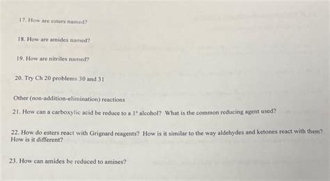 Solved 17. How are esters named? 18. How are amides named? | Chegg.com